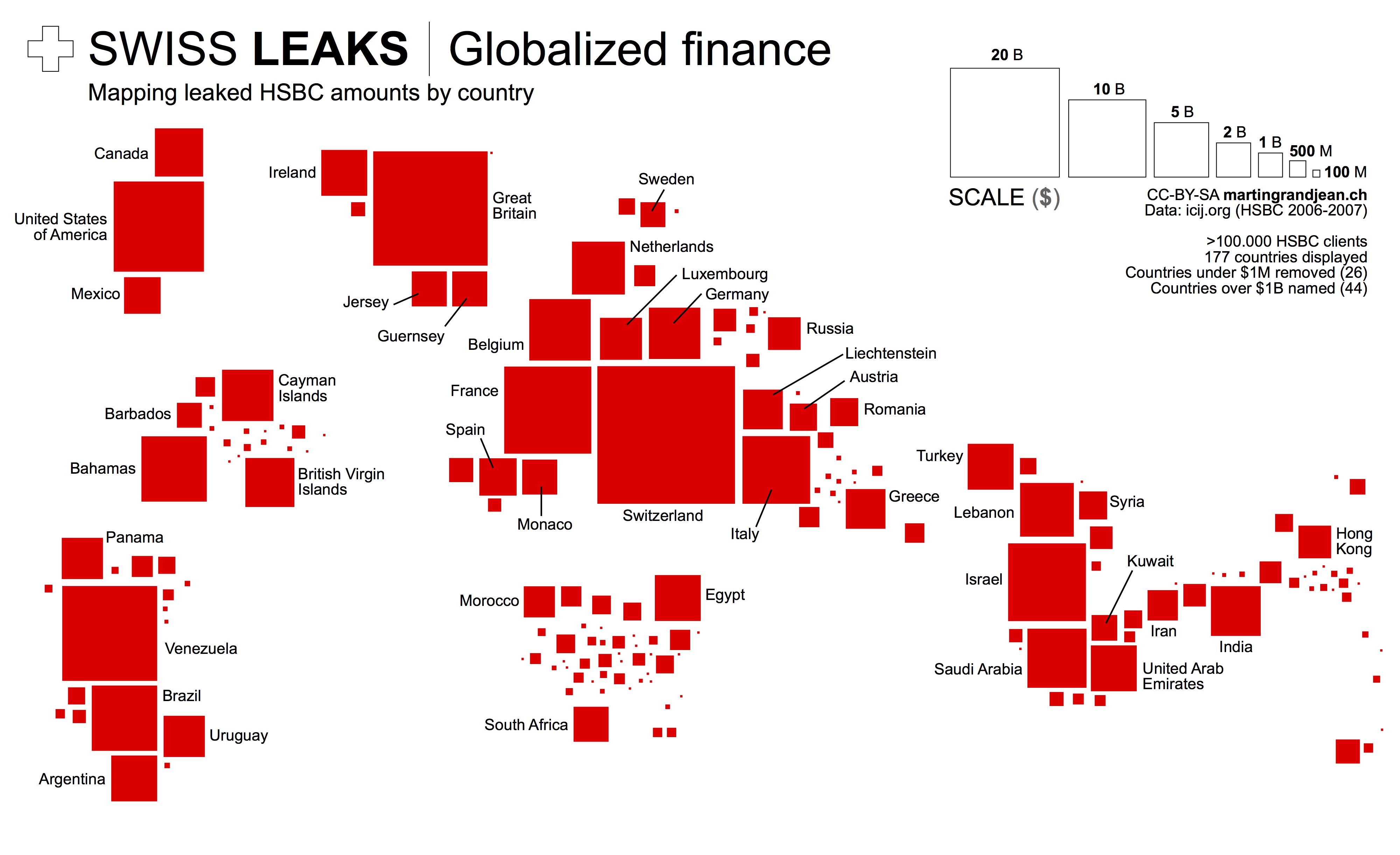 Map of the HSBC accounts amounts per country. Full size here. (CC) license – freely reusable with link to this post.